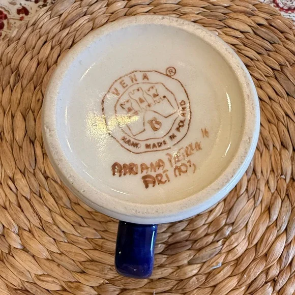 VENA Blue Rose Polish Pottery Butterfly Coffee Mug - Picture 7 of 8